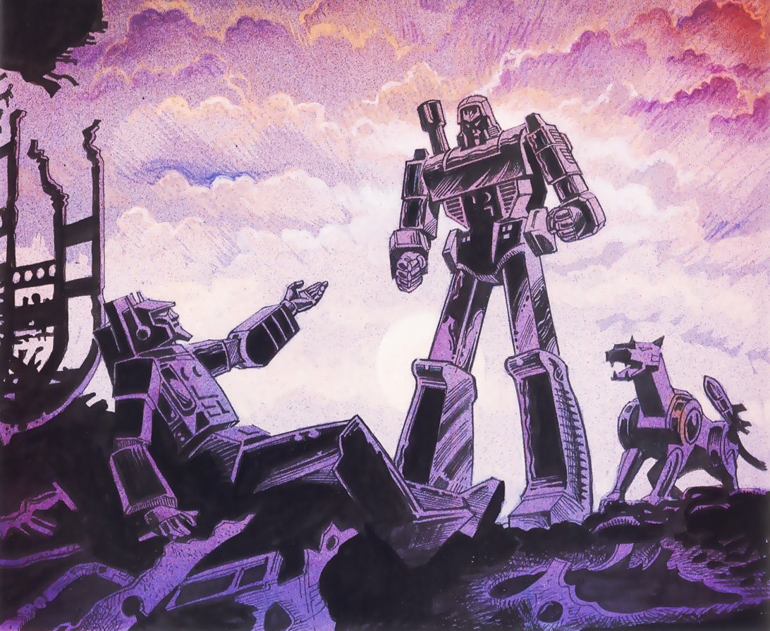 Megatron and Ravage standing above the Autobot Overlord